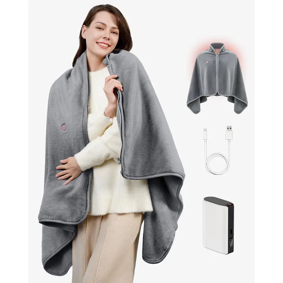 

USB-одеяло с подогревом, беспроводное, перезаряжаемое, с портативным аккумулятором, инфракрасным нагревом, ультрамягким искусственным мехом кролика