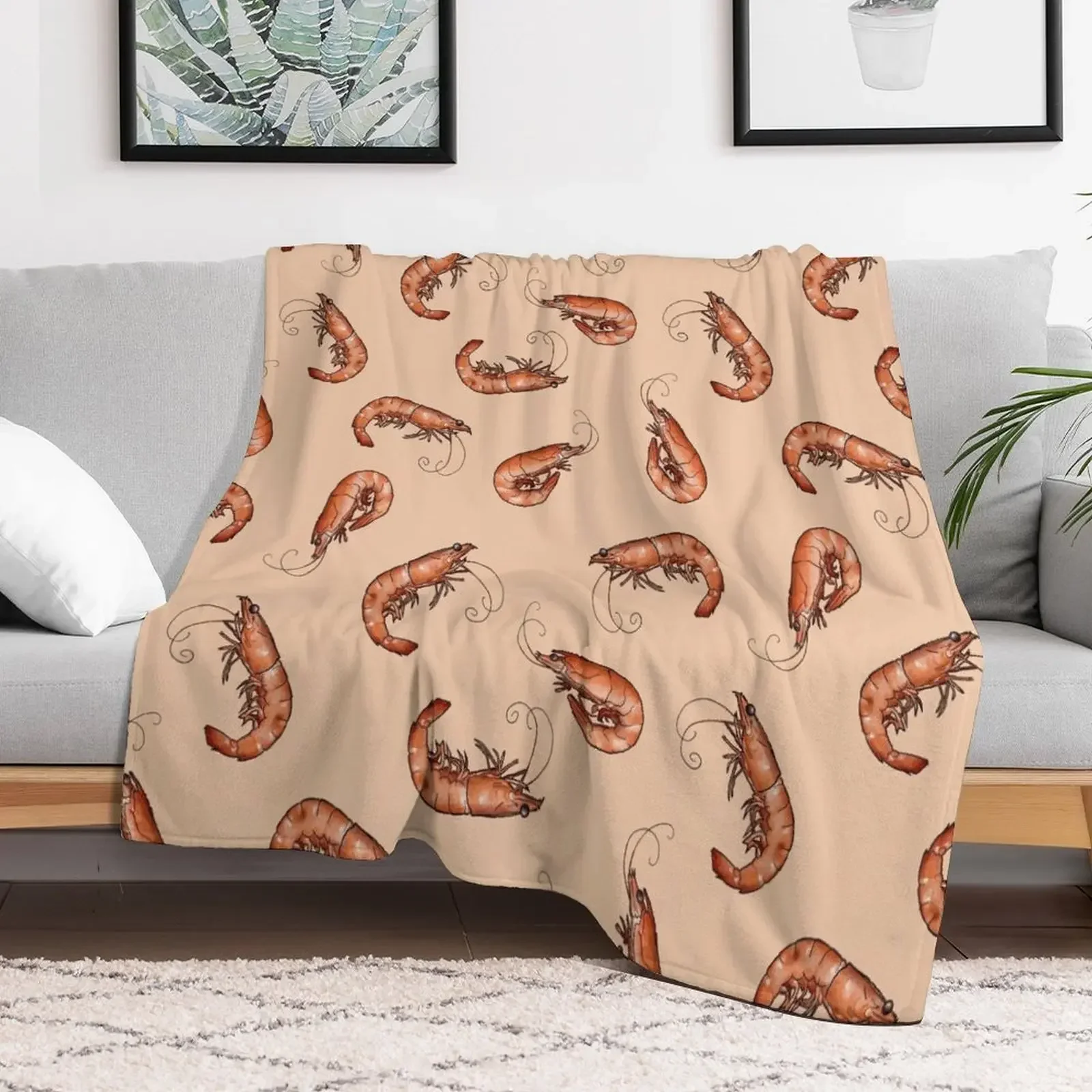 

All the Prawns and Shrimp Seafood Feast in Peach Throw Blanket Bed covers Softest Luxury Designer Blankets