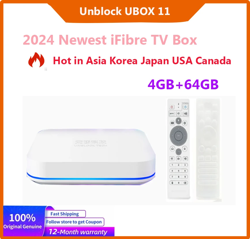 

2024 New Arrival UBOX11 Android 12.0 TV Box Unblock Tech UBOX 11 Best Asia Smart tv box Voice Countrol 4G 64GB WIFI6 Set top box