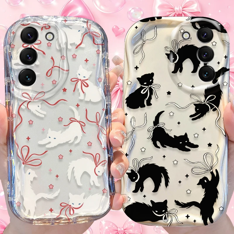 Black Cat Bowknot Phone Case for Samsung Galaxy S26 S25 S24 Plus S23 Ultra S22 S21 S20 FE A73 A71 4G A57 A56 A55 A54 5G Cover