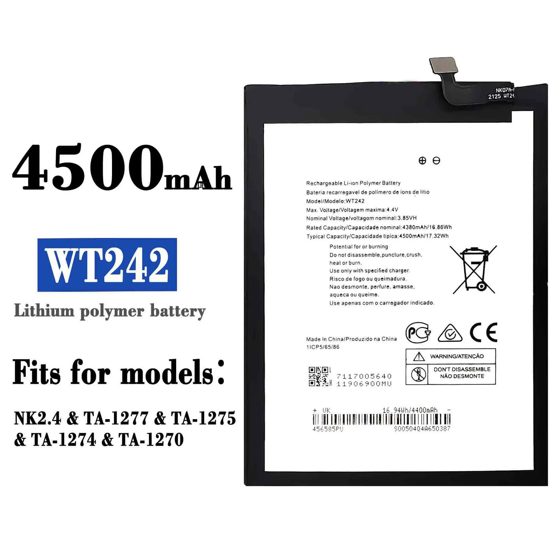 

WT242 High Quality Replacement Battery For Nokia NK2.4 TA-1277 TA-1275 TA-1274 TA-1270 4500mAh Mobile Phone New Bateria