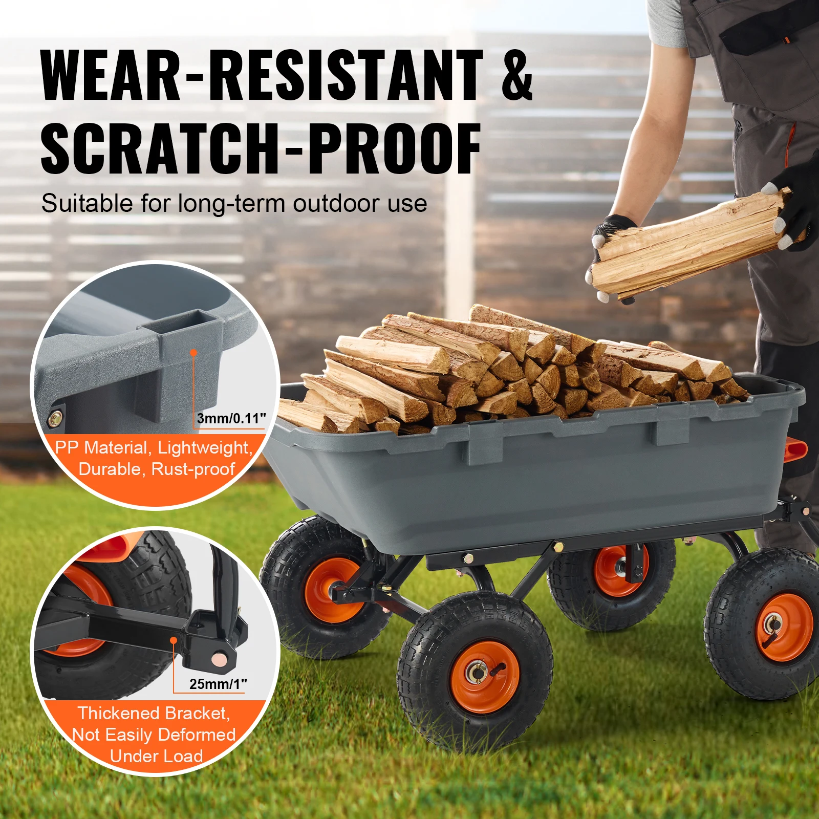 عربة حديقة SucceBuy عربة تفريغ بولي متينة مع هيكل فولاذي بسيط تجميع عربة تفريغ متعددة الاستخدامات مع مقبض مزدوج الوظيفة