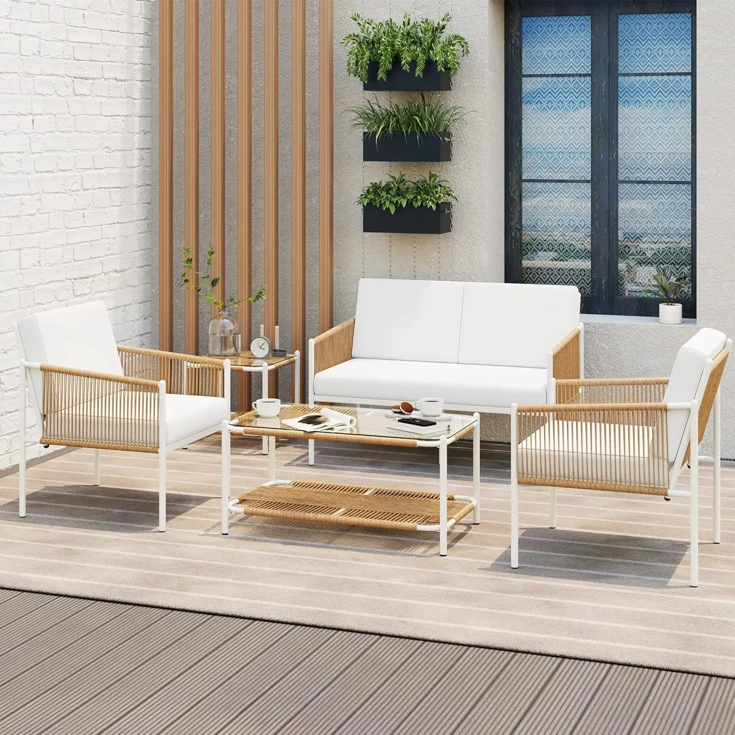 Set di vimini per mobili da giardino da 2/3/5 pezzi, Set di conversazione per sedie in Rattan per mobili da giardino per esterni, Set di mobili per tutte le stagioni