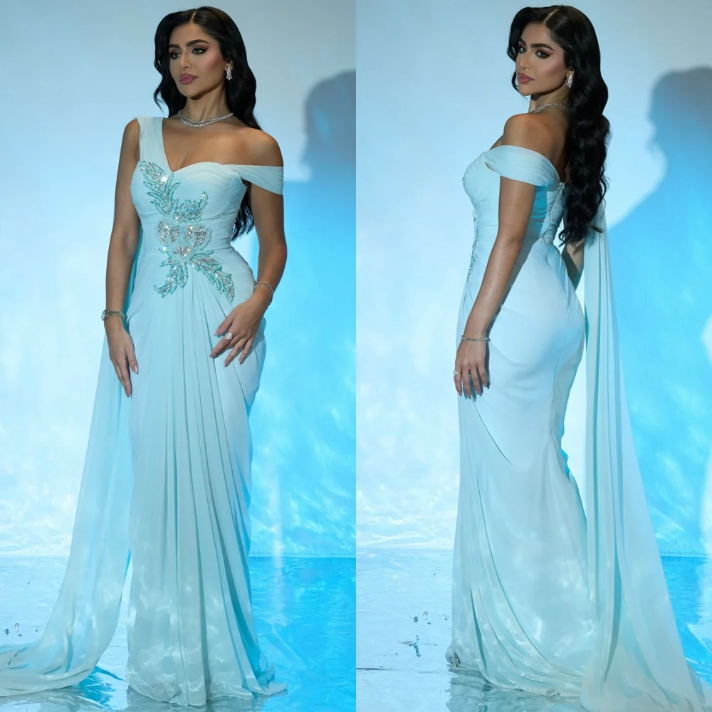 

Customized Modern Blue Chiffon Evening Dresses Classic One Shoulder Homecoming Dresses Temperament Special Occasion Gowns