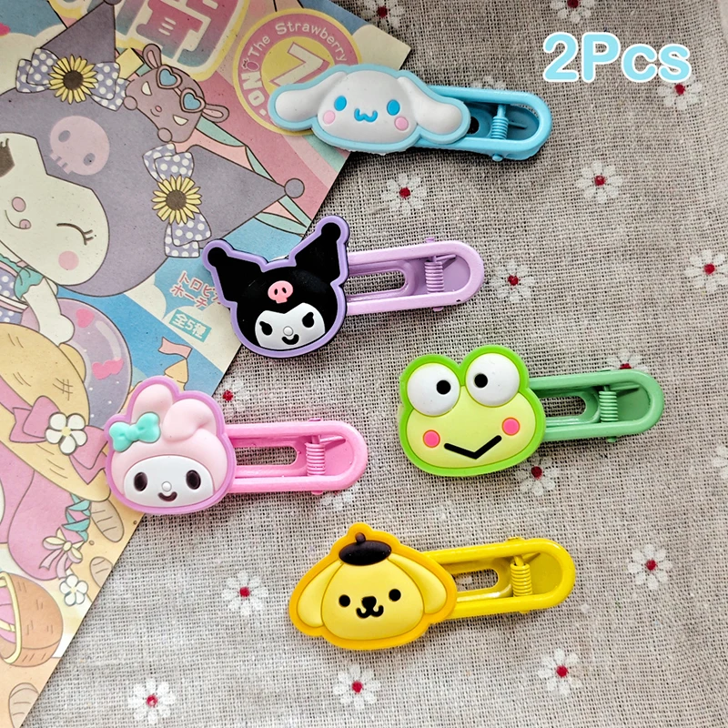 Clip de pelo Kawaii Sanrio Hello Kitty Kuromi para mujeres y niñas, 2 piezas, bonito flequillo lateral, accesorios para el cabello, regalos