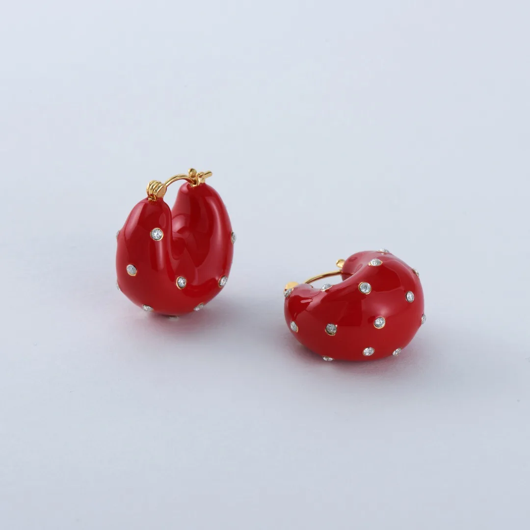 

18K Gold Plated Zircon Ear Buckles Women Fashion Enamel Oil Drop C-Shape Earrings Colorful Circle Light Luxury Jewelry Gift
