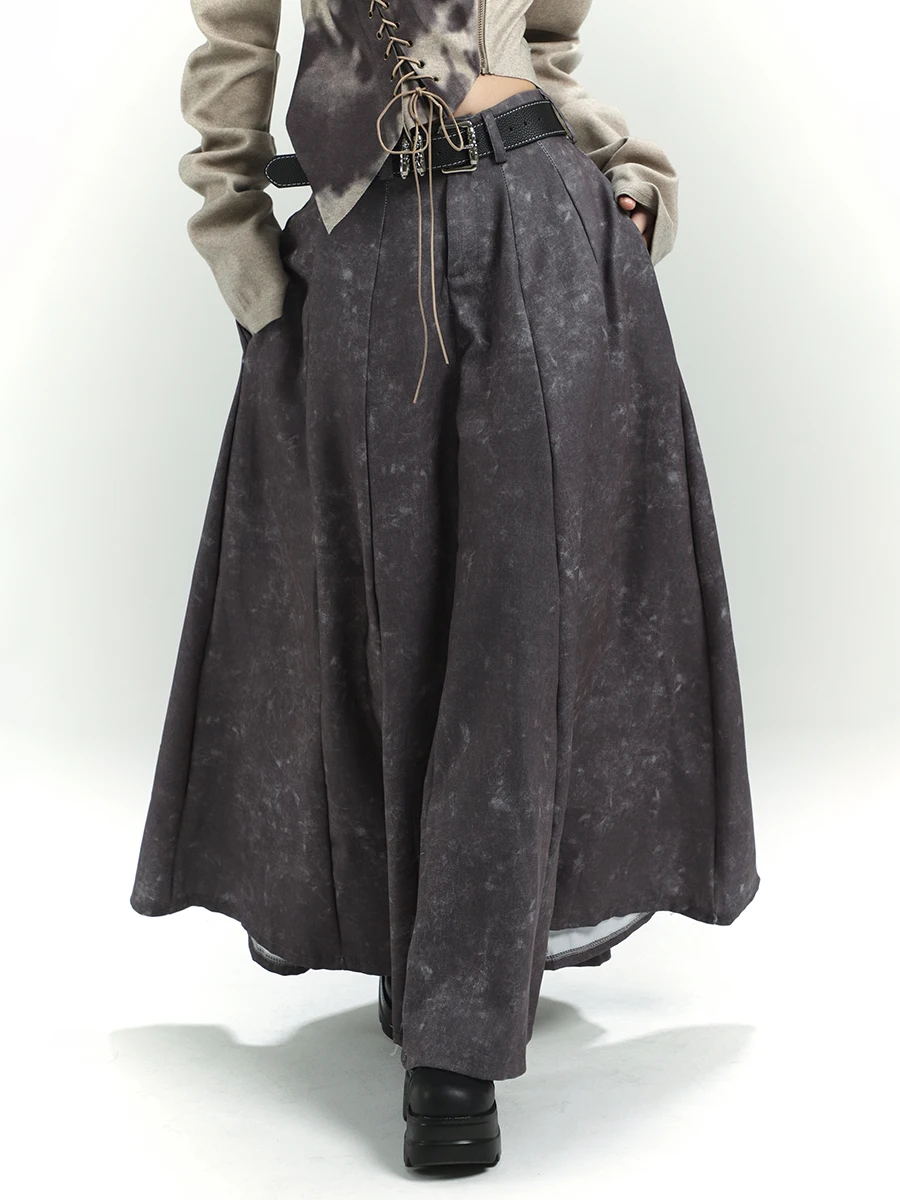 Autumn Workwear Casual Mopping Gray Half-Length Skirt WasteLand Wear Wear Distressed Fashion High Street A- line Big Hem Dress