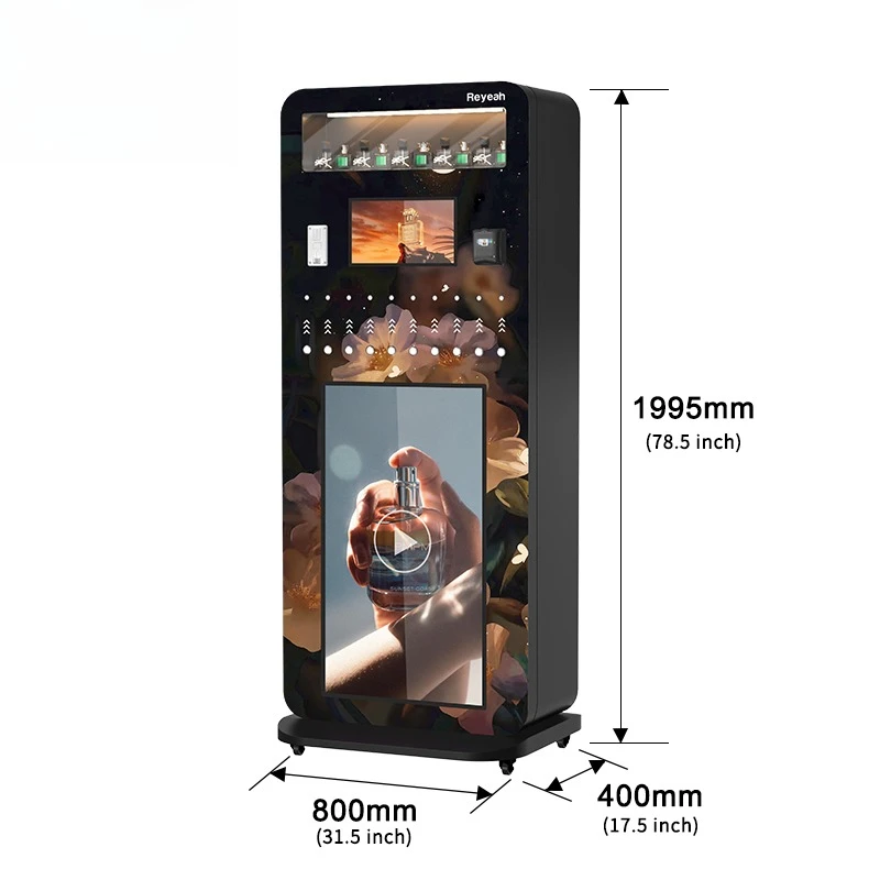 Fragrance spray vending machine for SDK-enabled touchscreens and multiple payment options