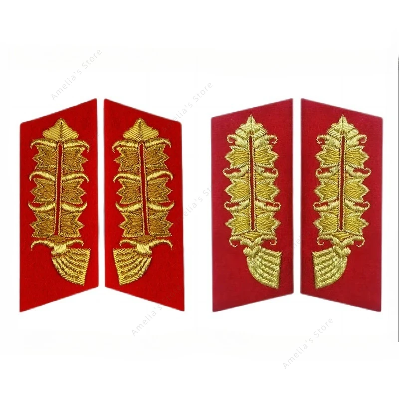 

WWII WW2 Red German General Heer Field Marshals Collar Tabs.hand-embroidered Gold Thread Cooper Silk Epaulettes Arabesken
