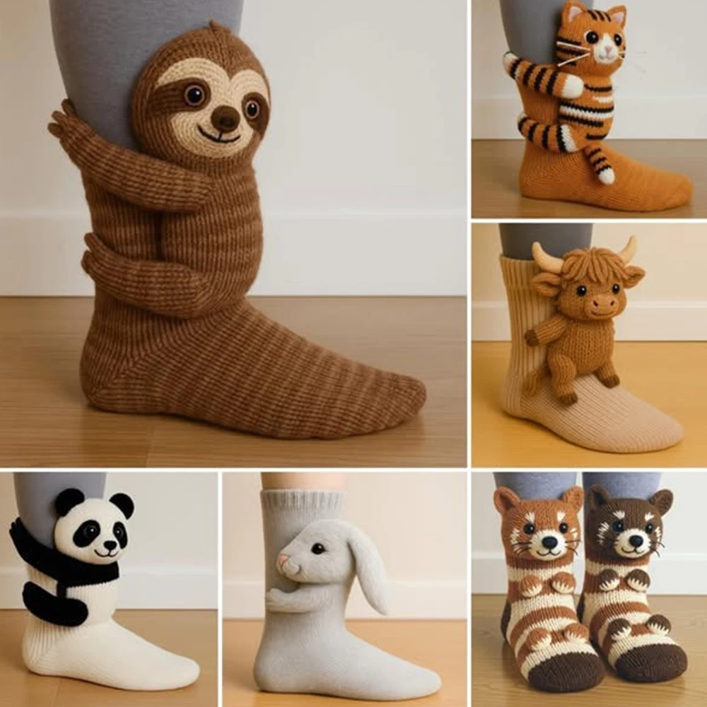 

2025 Новая модель 3D вязаных носков с животными, милые, уютные, пушистые, толстые, теплые, домашние зимние 3D носки-тапочки, женские рождественские подарки для подростков