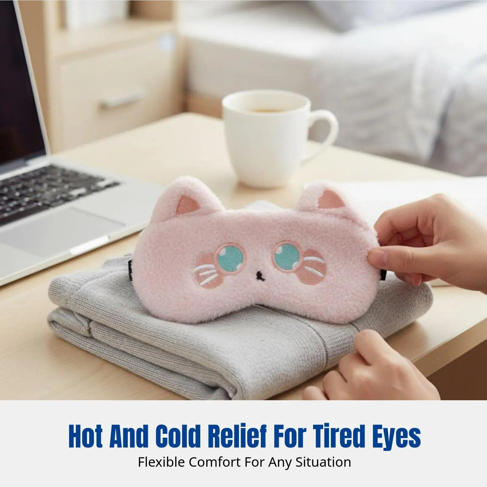 Cooling Plush Sleep Mask for Eyes Cute Animal Print Eye Cover for Travel Nap Home Relaxation