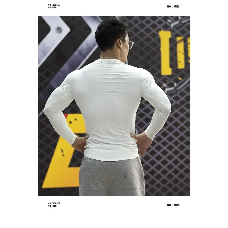 T-shirt à manches longues respirant à séchage rapide pour hommes, coupe cintrée, haut de sport américain, Fitness, entraînement, tenue décontracté