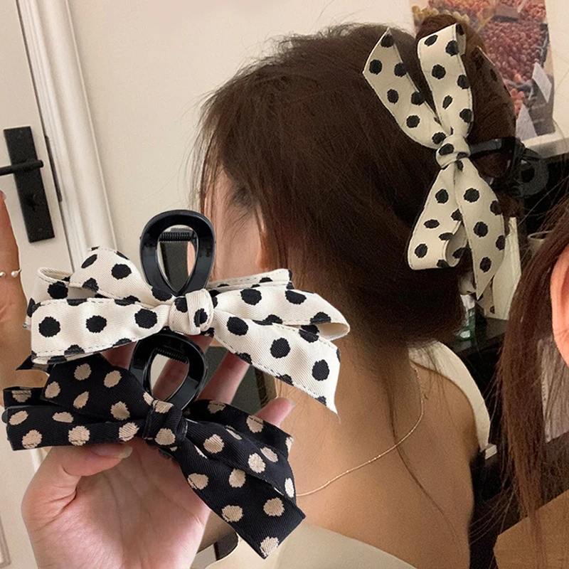 Polka Dot Bow Big Hair Claws Fashionable Temperament Hair Volume More Than Hair Claw Ins Wind Back Head Shark Clip Hairpin