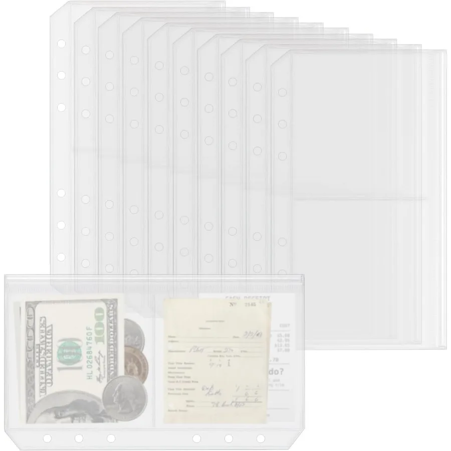 

10 упаковок с несколькими отделениями и карманами для папок на молнии для 6-кольцевой папки формата А6, матовый разделенный чехол на молнии, бутон для экономии денег