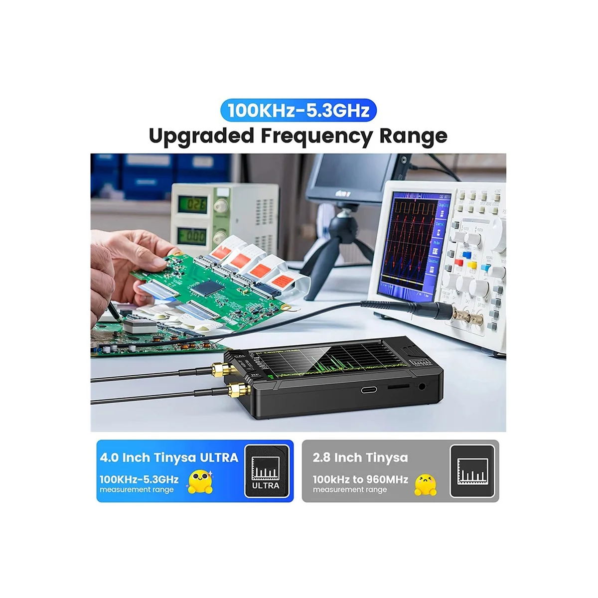 Imagem -02 - Analisador de Freqüência Handheld Tiny SA Ultra Polegada 100khz53 Ghz Adicionar 32gb Card Network Tester