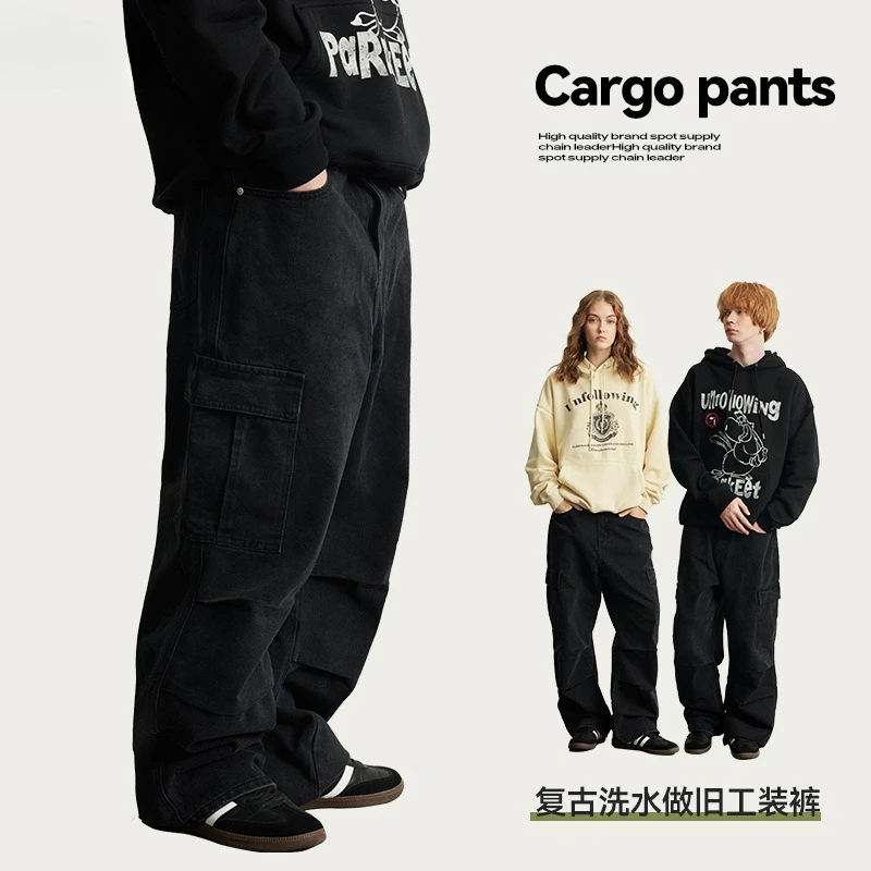 

American overalls men's 2025 autumn and winter new washed old multi-pocket loose trendy brand original jeans