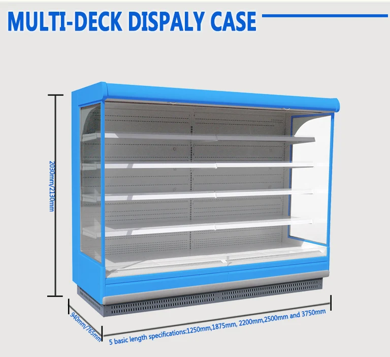 Single-Temperature Multideck Supermarket Refrigeration Equipment Open Chiller Display Cooler Upright Multi-Deck Supermarket