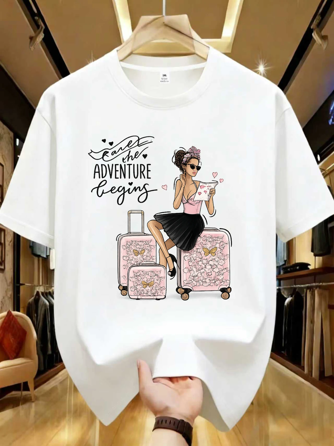 

【WZM104162】Travel printed plus size women's round neck summer casual short sleeved street fashion versatile plus size T-shirt