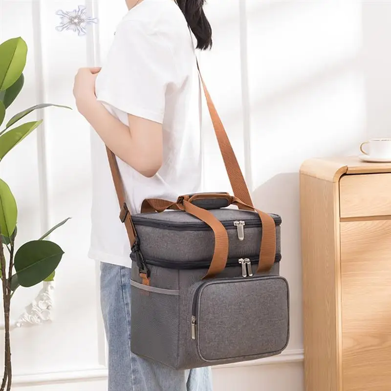 

Insulated Lunch Bag Double-Layer Leakproof Waterproof Lunch Bag With Shoulder Strap Picnic Camping Bag