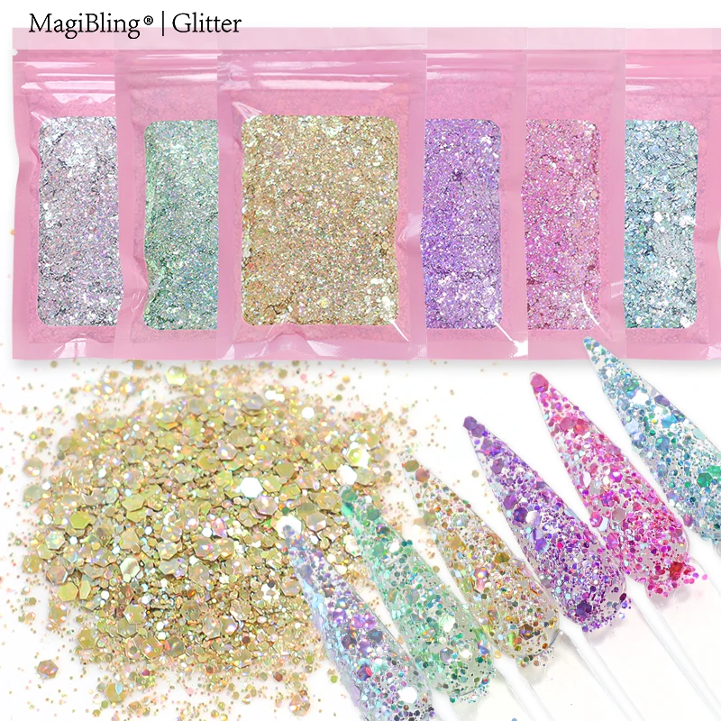 1oz/28g Sparkly New Laser Nail Glitter Cat-eye Holographic Nails Art Sequins Mirror Chunky Flake Paillette Manicure DIY Supplies