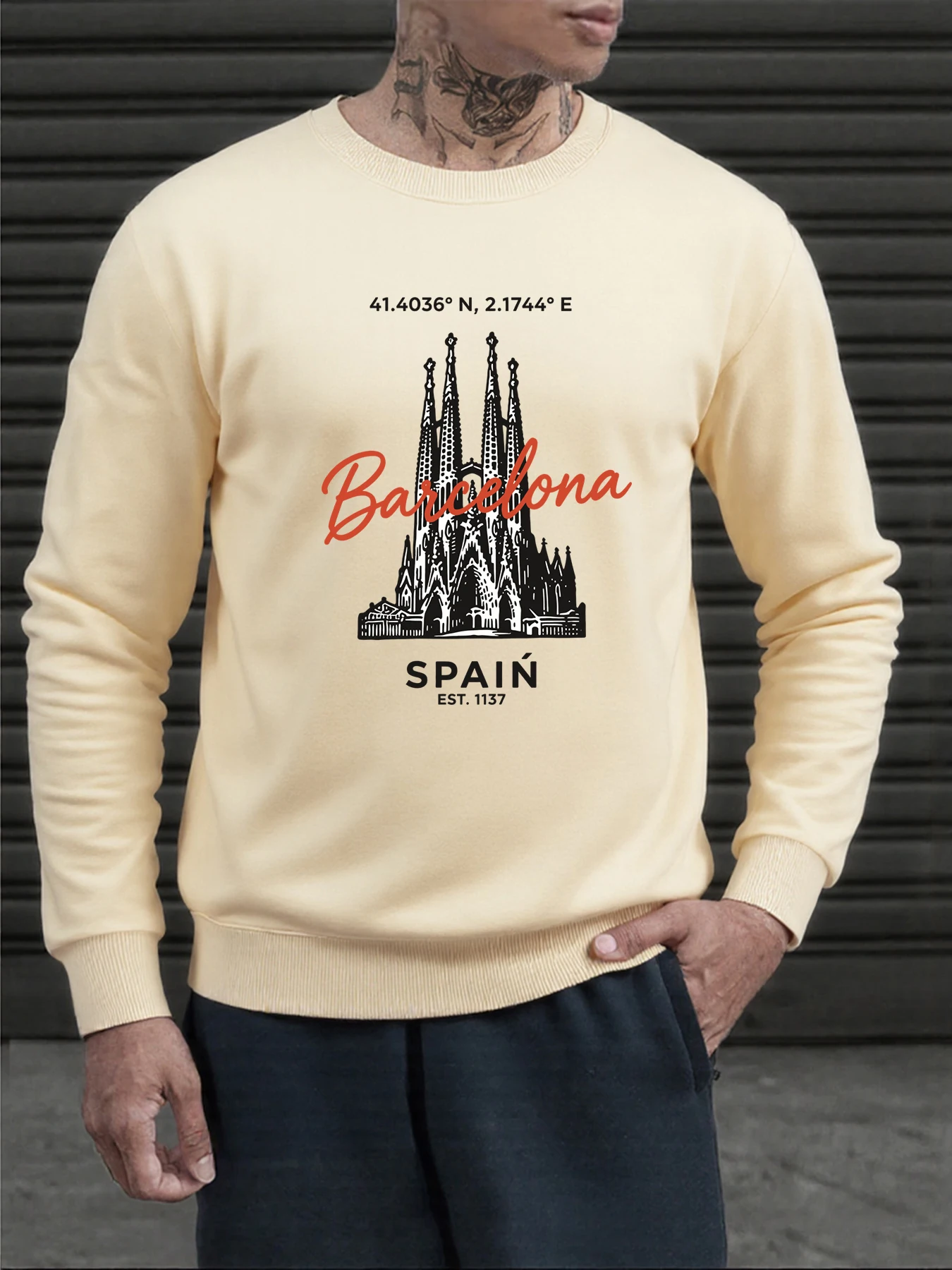 Baicelona España Est 1173, sudadera Vintage estampada para hombre, moda urbana, forro polar de manga larga, ropa holgada Unisex con cuello redondo para otoño