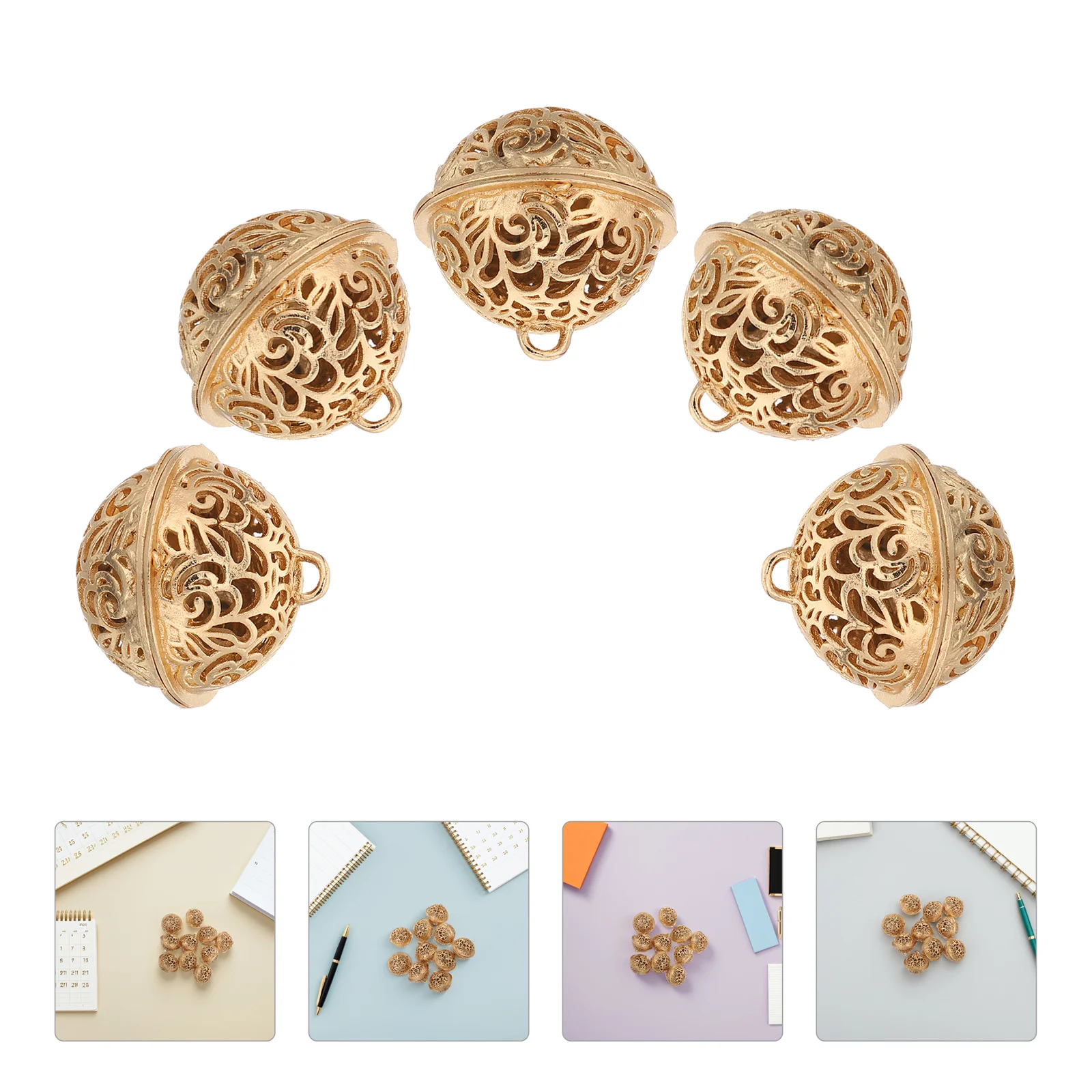 

10Pcs Hollow Jingle Bells Electroplated Tin Alloy Vintage Hanging Bells DIY Craft Making Christmas Ornaments Wind Chime