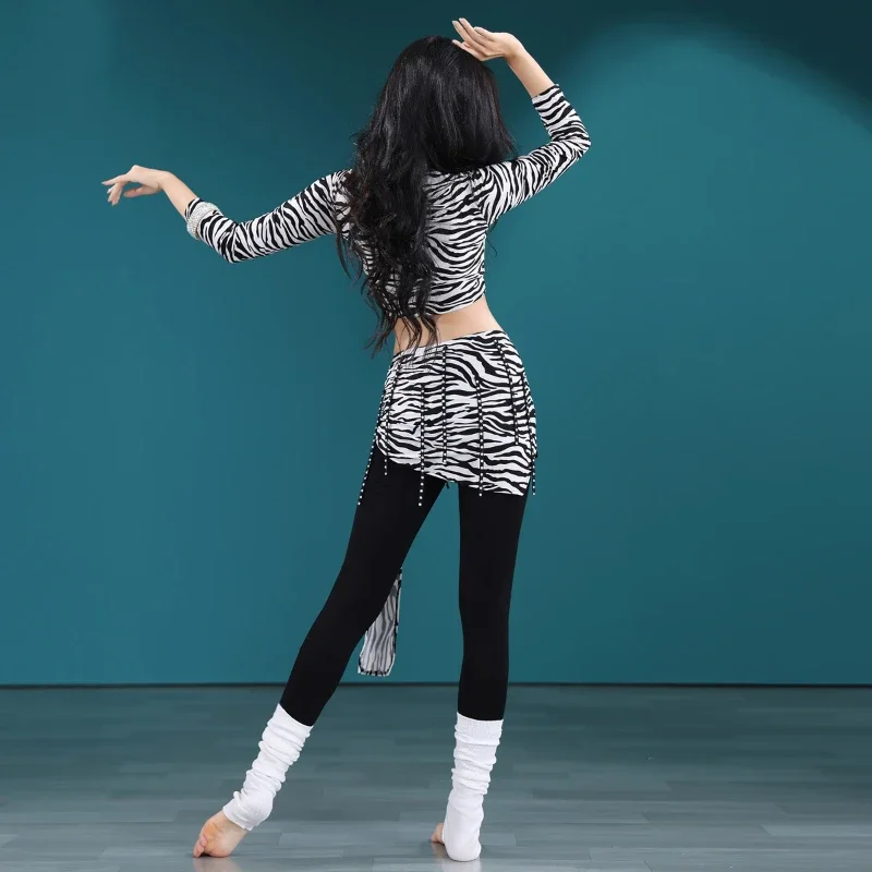 

Костюм для танца живота для женщин, топ с длинными рукавами, восточный профессиональный комплект, тренировочная одежда для танца живота с леопардовым принтом