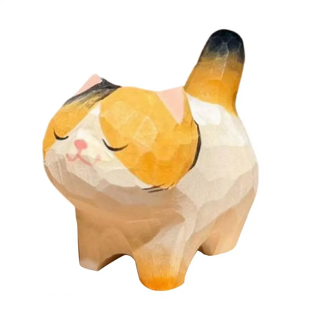 

Desktop Cat Ornament Artistic Hand-Carved Wood Carving Kitten Figure Lucky Car Bookshelf Decoration Best Gift