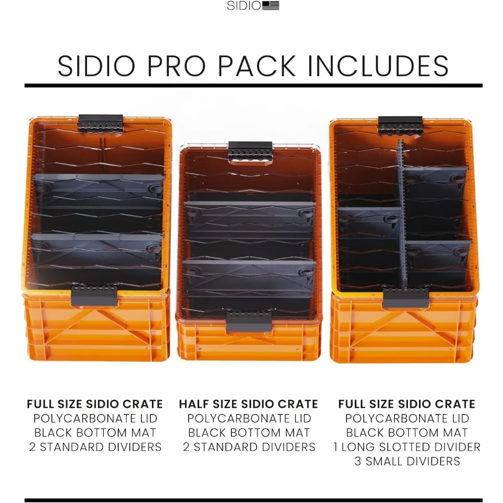 กล่องเก็บของ Crate Pro Pack - 2 ใบขนาดใหญ่ และ 1 ใบขนาดครึ่ง  แบบหนา ทนทาน ซ้อนกันได้ พร้อมฝาปิดและตัวแบ่ง