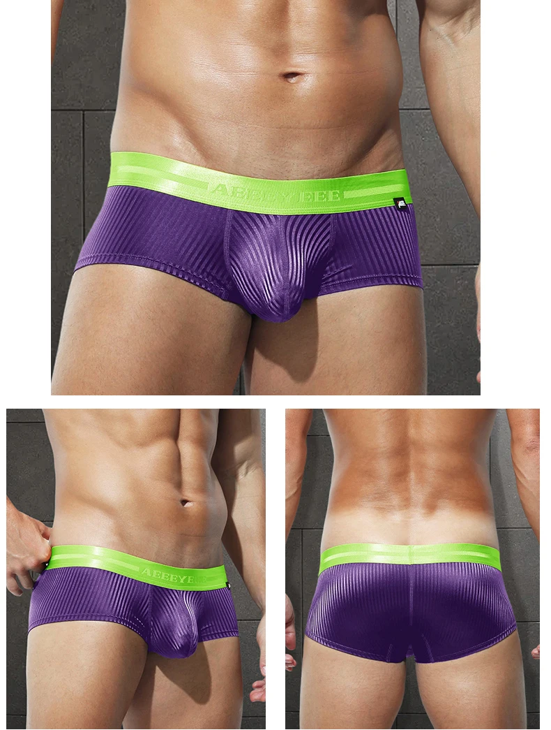 Herren-Unterwäsche, glatte gestreifte Boxershorts aus Eisseide, niedrige Taille, vierkantige Unterhose – Detail 4