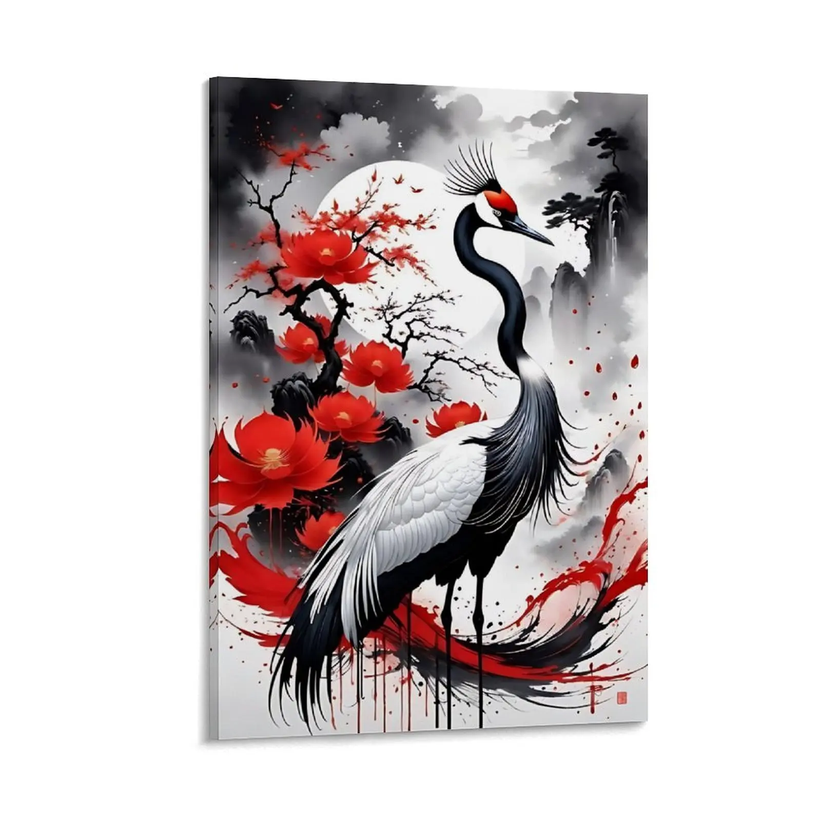 

Красный журавль с короной в рамке, холст, настенное искусство, винтажный декор, принт, постер, гостиная, ретро-картина, спальня, офис, украшение для дома