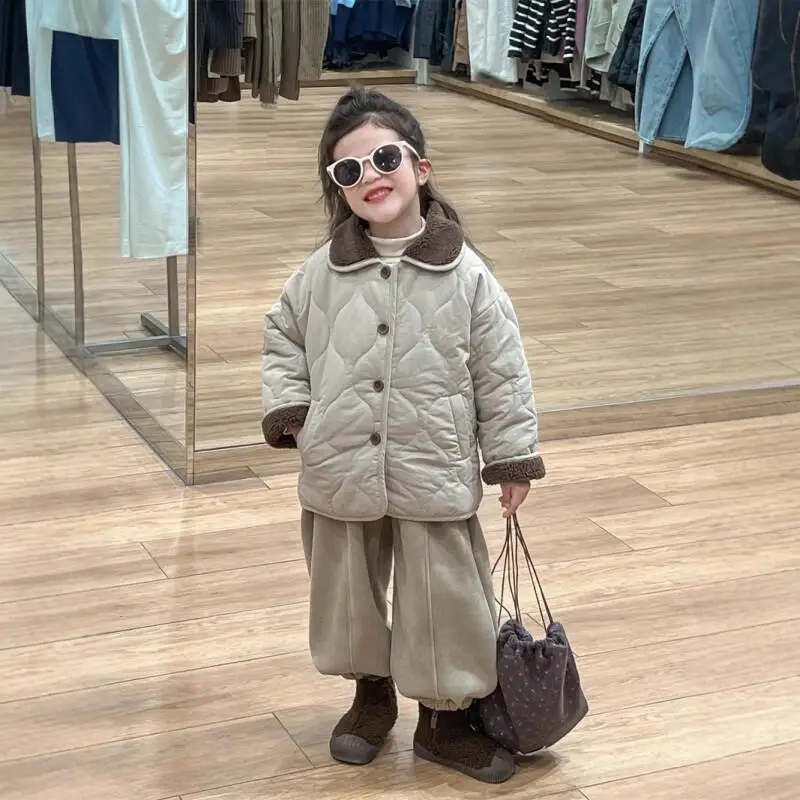 

2025 год, осенне-зимнее теплое пальто для девочек, стеганая куртка, однотонное пальто, удобная детская одежда для детей от 7 до 12 лет, новая мода