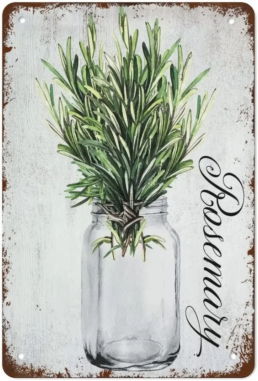 Kitchen Herbs Plant Mason Jar Retro Tin Sign Vintage Metal Signs Vintage Wall Decor Tin Sign Funny Decorations For Home Bar P