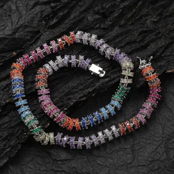New Style 8mm Rainbow Colorful Cz Tennis Chain Iced Out Solid Metal Prong Settings Zircon Choker Necklace Hip Hop Jewelry Unisex