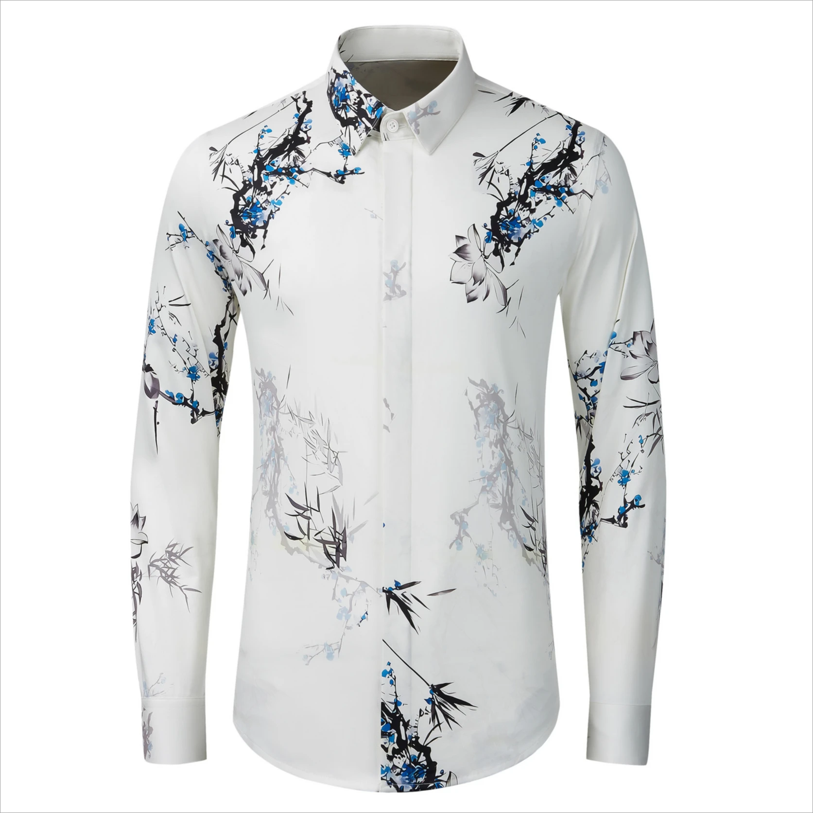 

Chinese Style Long Sleeved Casual Shirt Cotton Business Dress Shirts Slim Fit Lapel Banquet Party Casual Shirt Men Clothing 2024