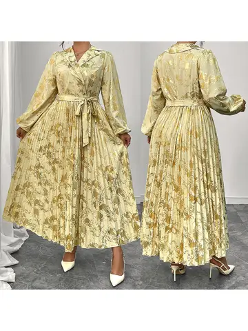 Stylish Women s Plus Size Floral Print Maxi Dress with Long Sleeves and V-Neckline Elegant Ruffle Detailing