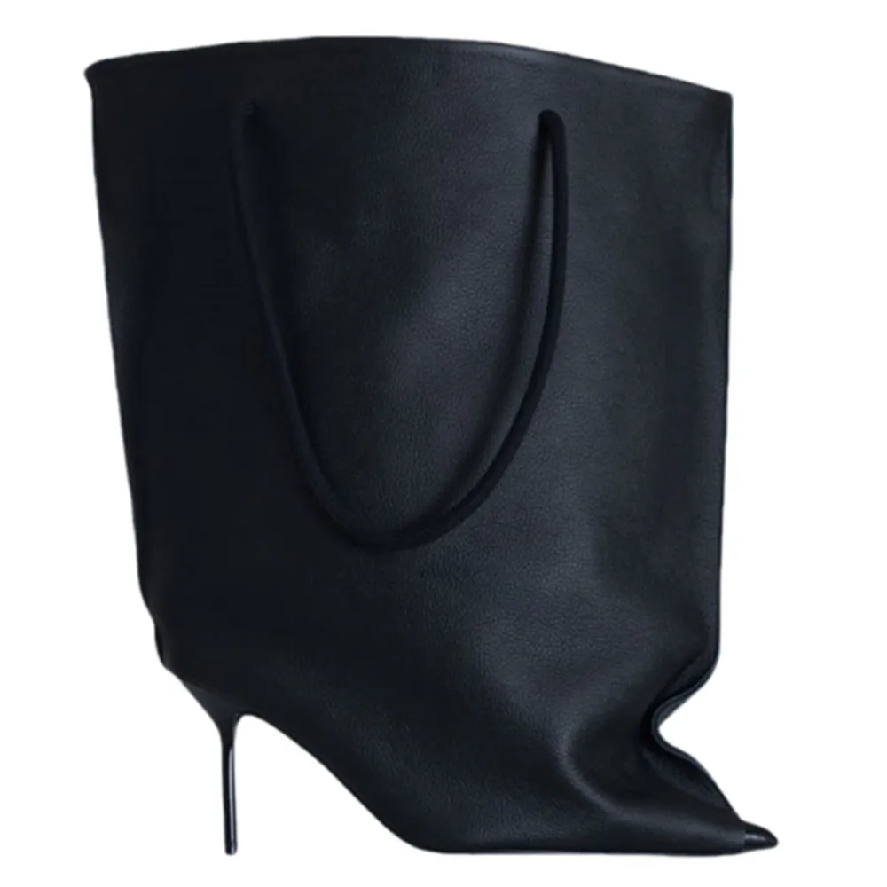 2025 nouveau Design de poche ample jambe large Version femmes bottes courtes pointues talons hauts défilé de mode fête femmes bottes de mollet