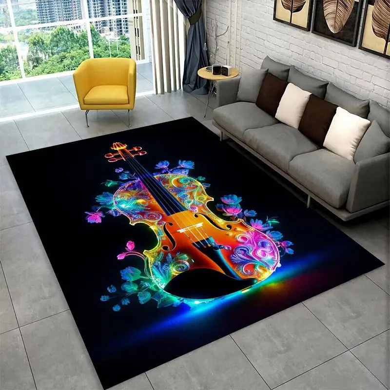 Rhythm Violin Cello Music Note Instrument Large Area Rug Non-slip Durable Carpet for Bedroom Living Room Sofa Doormat Floor Mat