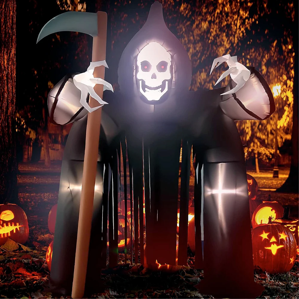 Halloween inflável Grim Reaper Archway, luzes LED, Blow Up, decoração ao ar livre, festa em casa, quintal, gramado, tamanho grande, 10FT