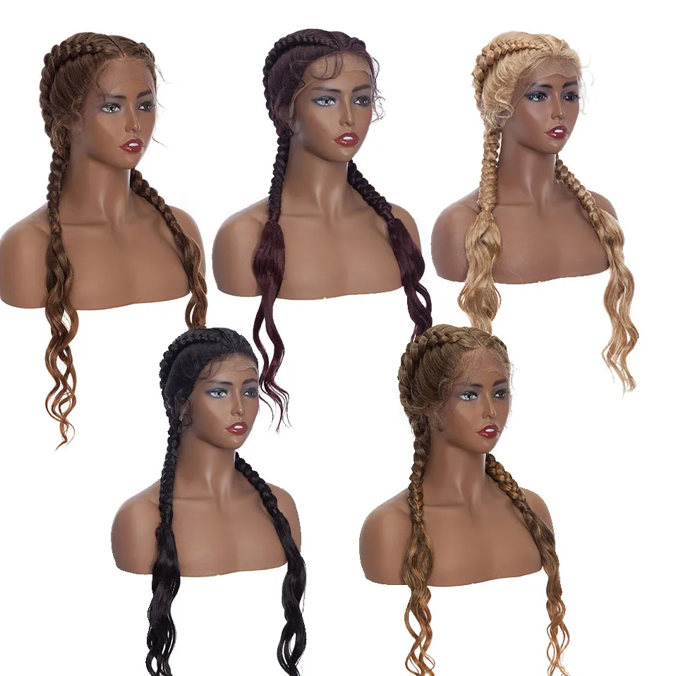 Peruca My-Lady-Trançada Sintética com Lace Front para Mulheres, Peruca Loira Preta Longa, Tranças Twist Brasileiras, Cabelo Americano, 26in