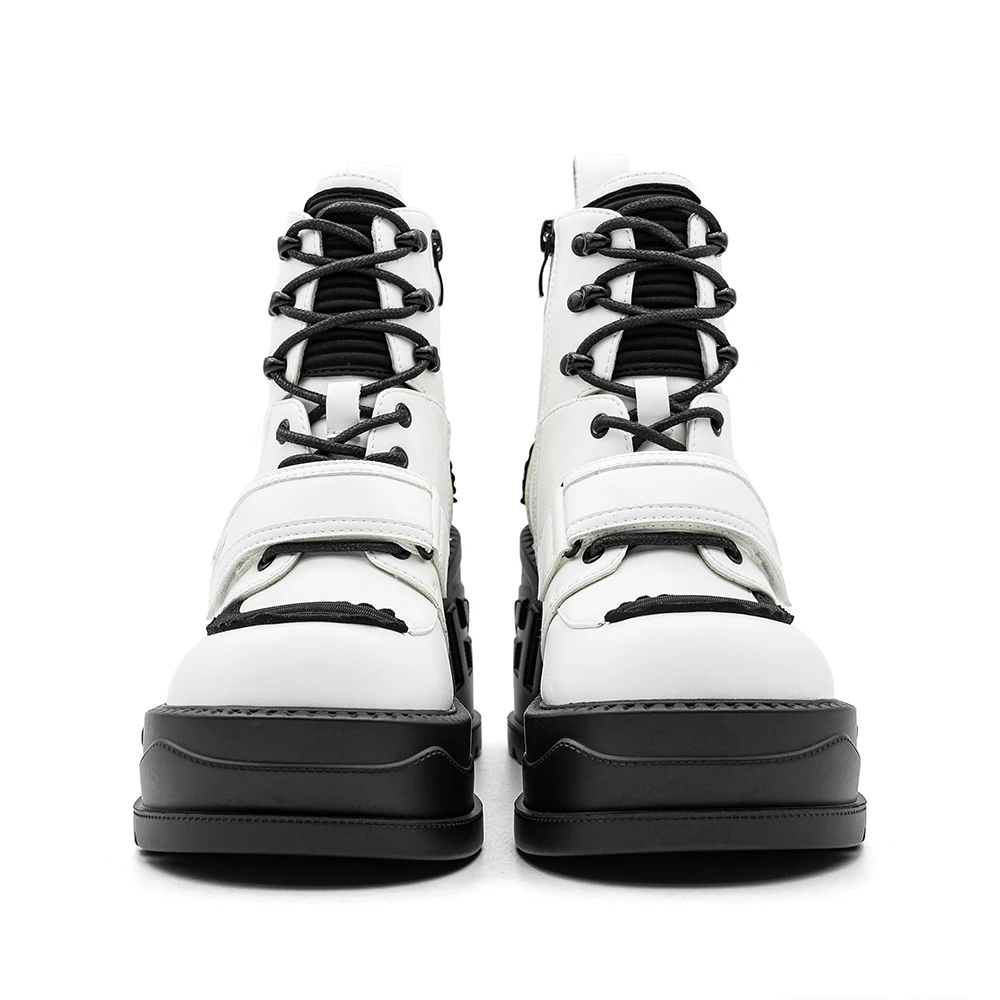 Gothic Ankle Rock Boots 2026 New Punk Style Women Shoes Lace Up Heel Height 9CM Platform Shoes Woman Metal Decor Woman Sneakers