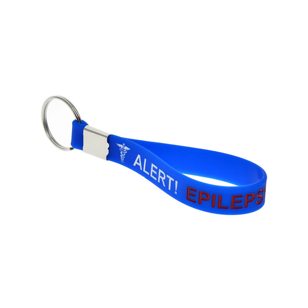 1 Stück Epilepsie-Alarm-Silikonarmband-Schlüsselanhänger, Notfall-Medizinischer Informations-Schlüsselring für Patienten und Pflegekräfte – Detail 3