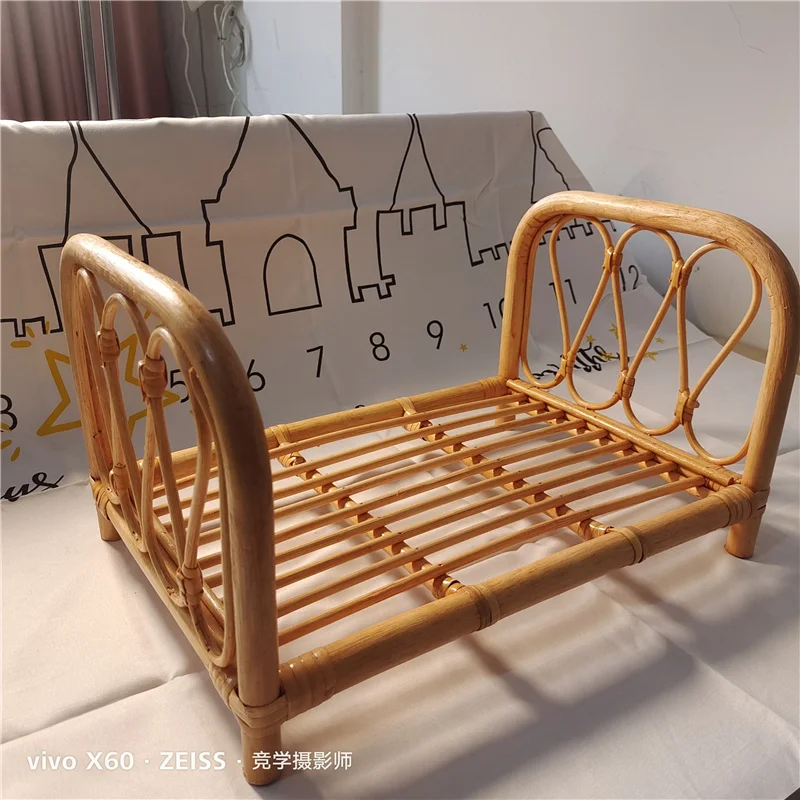 Newborn Photography Props Posing Photography Ornaments for Studio Rattan Baby Handmade Wood Bamboo Chair Baby Take Photo Bed