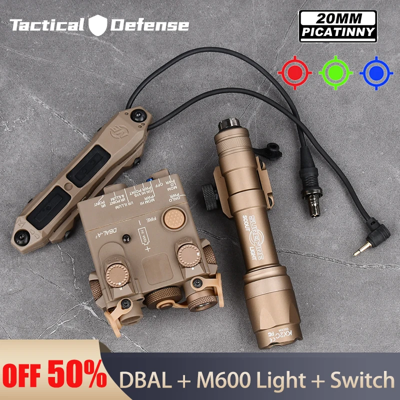 Tactic DBAL-A2 Simplified Version Surefir M300A M600C Flashlight Sets Red Dot Airsoft Indicator Fit 20mm Rail Hunting Laser