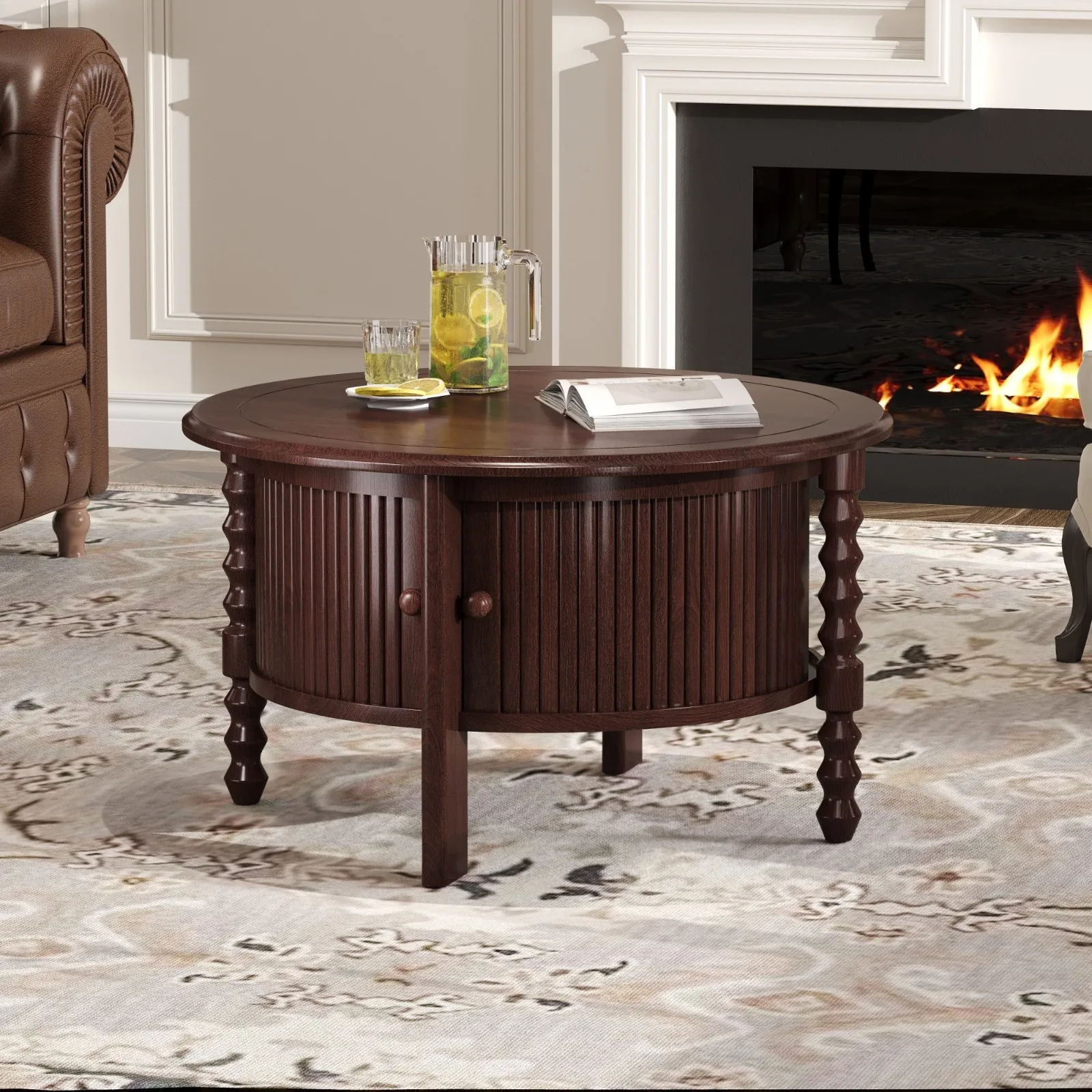 طاولات المقهى طاولة قهوة مستديرة عتيقة مقاس 30 بوصة مع أبواب منزلقة طاولة كوكتيل ذات طراز قديم #2