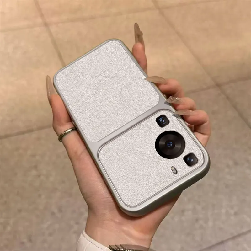 High Quality Faux Lambskin Soft Phone Case for Huawei P60 Pro P60Pro Luxury Lychee Grain Leather Silicone Shock Proof Back Cover