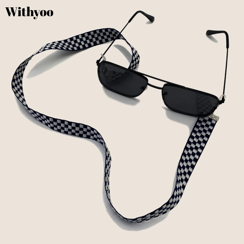 Withyoo| 2.0cm Polyester Plaid Glass Chain Neck Mask Lanyard Korean Fashion Eyewear Chain Unisex Jewelry Wholesale