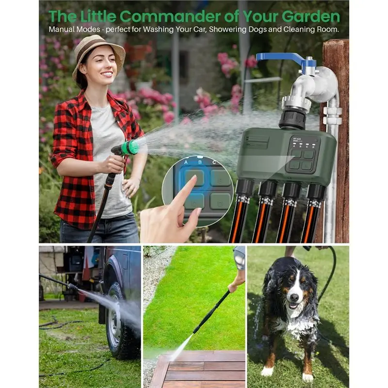 A97I-Wifi Water Timer For Garden Hose, Smart Hose Irrigation Controller 4 Zone, Sprinkler Timer With Wifi Functionality US Plug