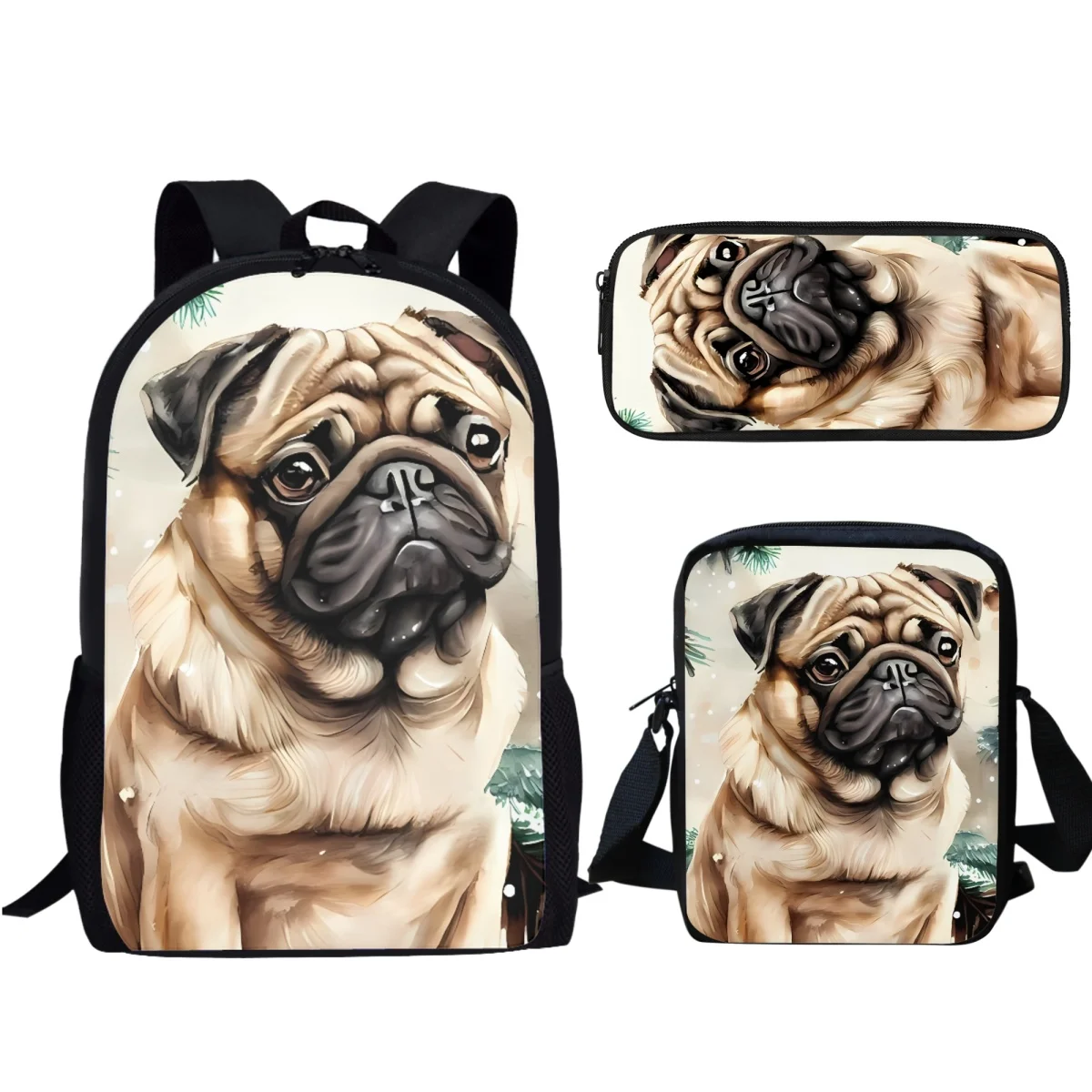 Back to School/Christmas Gift Cute Pug Designer Casual Student Schoolbags Large Capacity Daily BookBag for Boys Girls Backpack