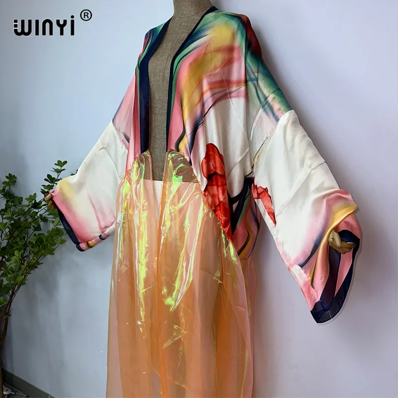 WINYI new Africa fashion print cappotto da donna abito lungo elegante Boho maxi beach nuoto Cover Up Cardigan lungo Holiday Sexy Covers